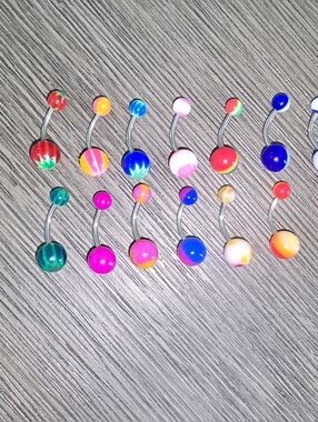 15 Colorful Acrylic Belly Button Ring Bundle Lot  - Multicolor